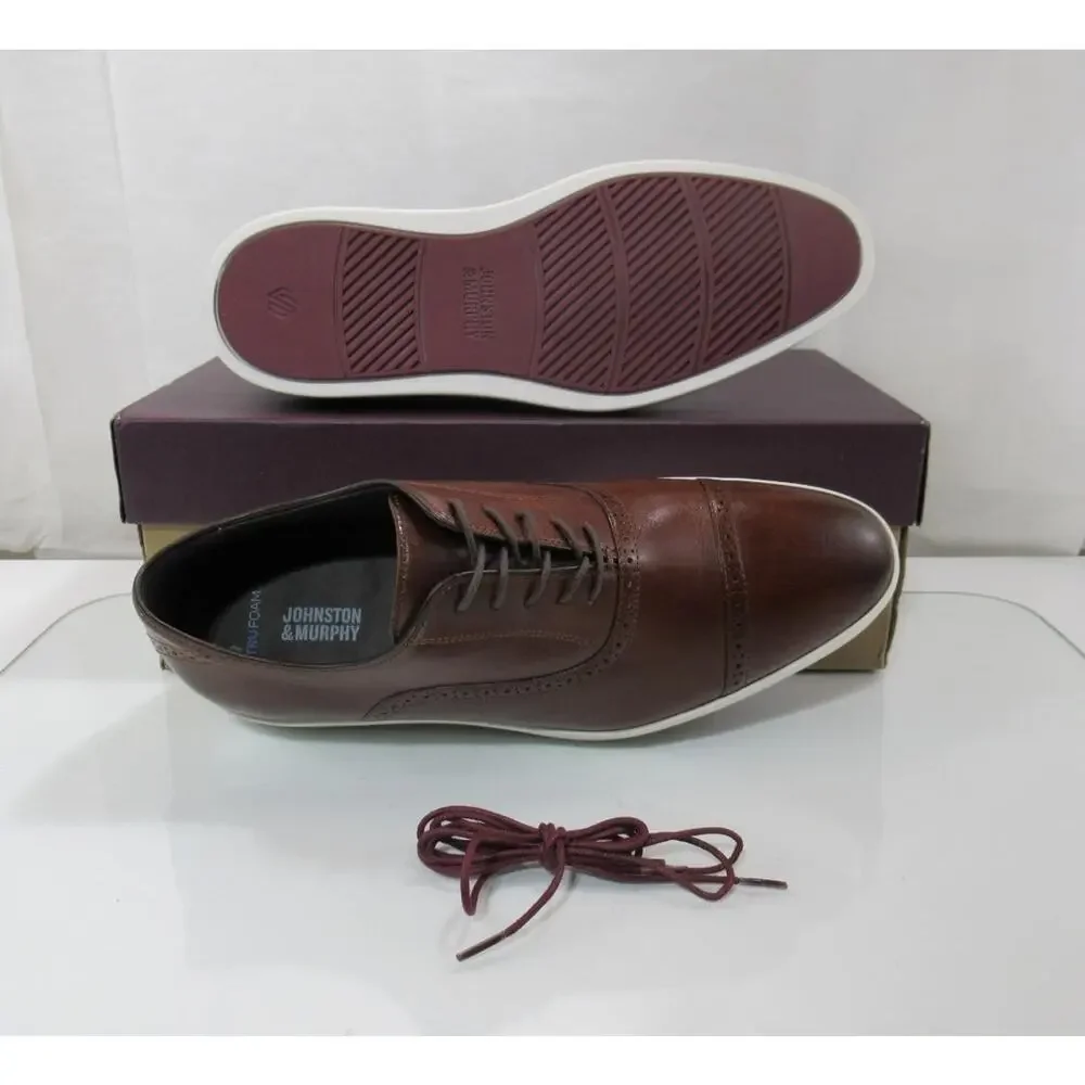 Men's Johnston and Murphy Brody Size 10 M Cap Toe Lace Up Oxford Sneakers Brown